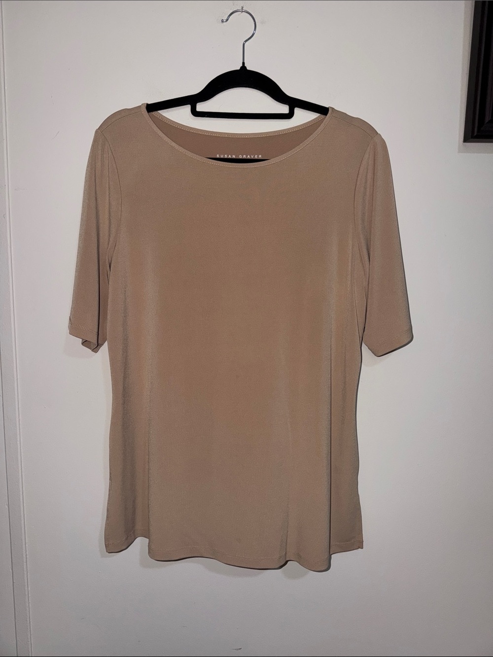 Susan Graver Beige Short-Sleeve Knit Top